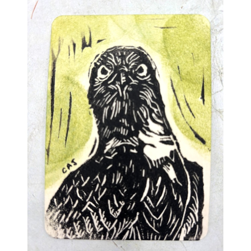 Original Osprey Linocut Print ACEO 2.5x3.5 Hand Pulled Relief Art Card WTFULA-1
